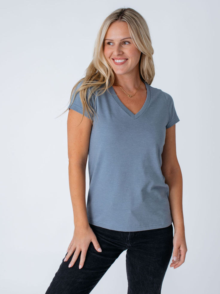 Women's V-Neck Tee in Wedgewood | Fresh Clean Threads