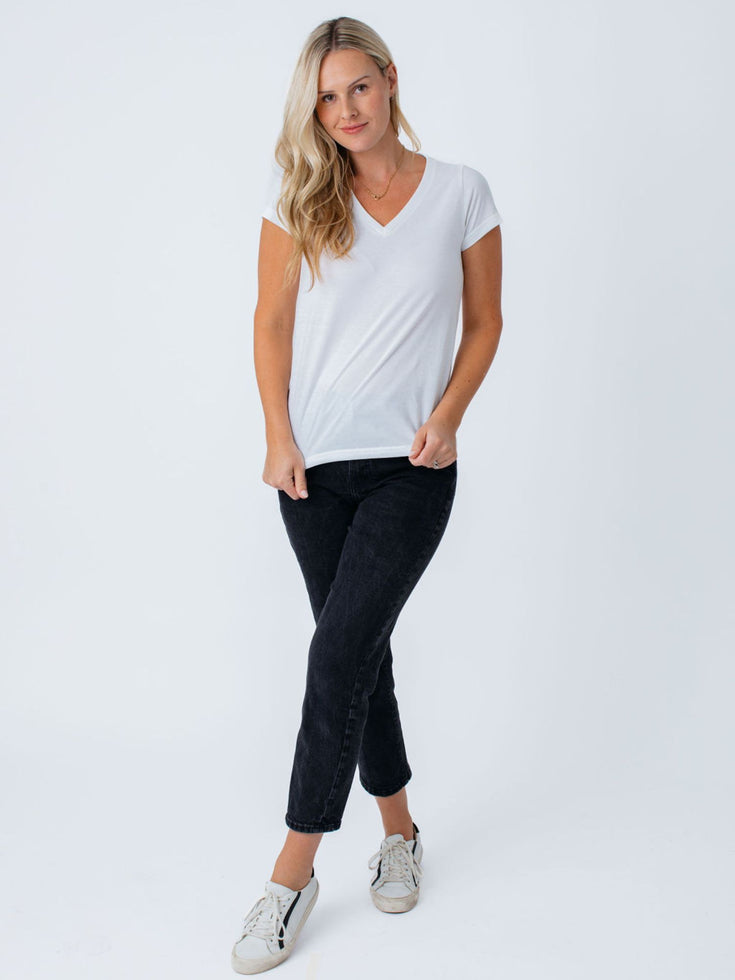 Women's Basics | White V-Neck | Fresh Clean Threads