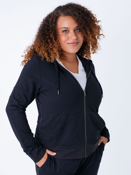 Women's Black Terry Zip-Up Hoodie FINAL SALE