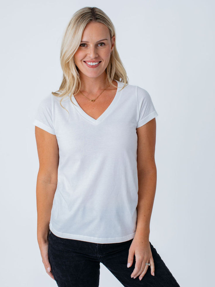 Women's Basic Tees | White V-Neck | Fresh Clean Threads