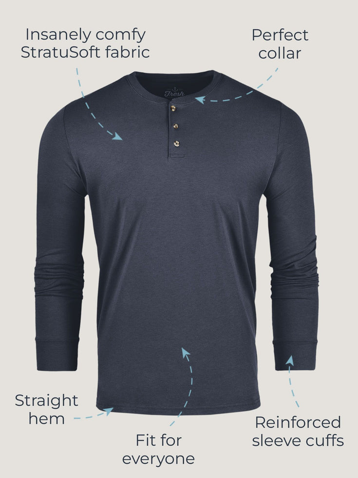 StratuSoft Long Sleeve Henley Infographic | Fresh Clean Threads