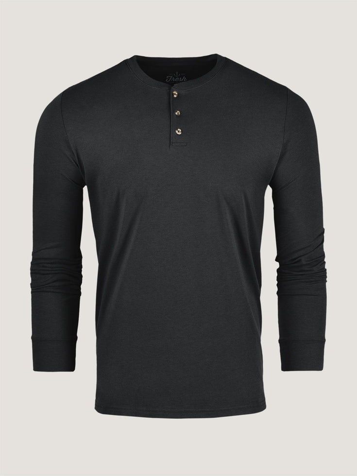 Black Long Sleeve Henley Ghost Mannequin | Fresh Clean Threads