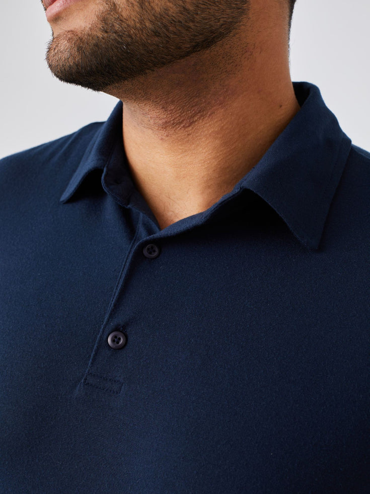 Navy Performance Polo Studio Neckline Detail | Fresh Clean Threads