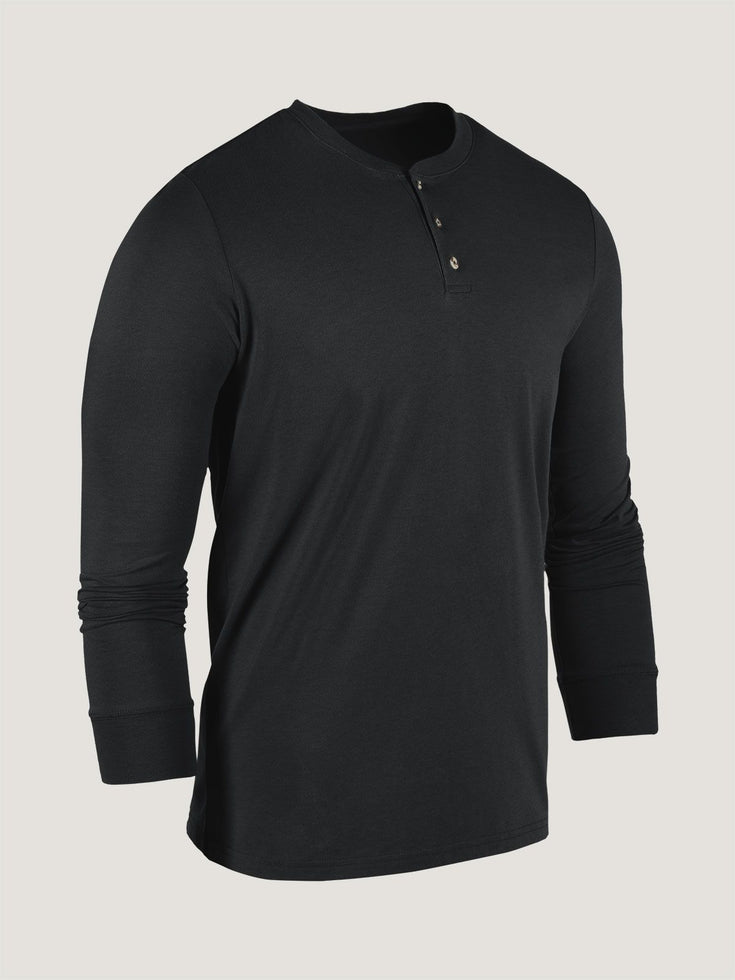 Black Long Sleeve Henley Ghost Mannequin | Fresh Clean Threads