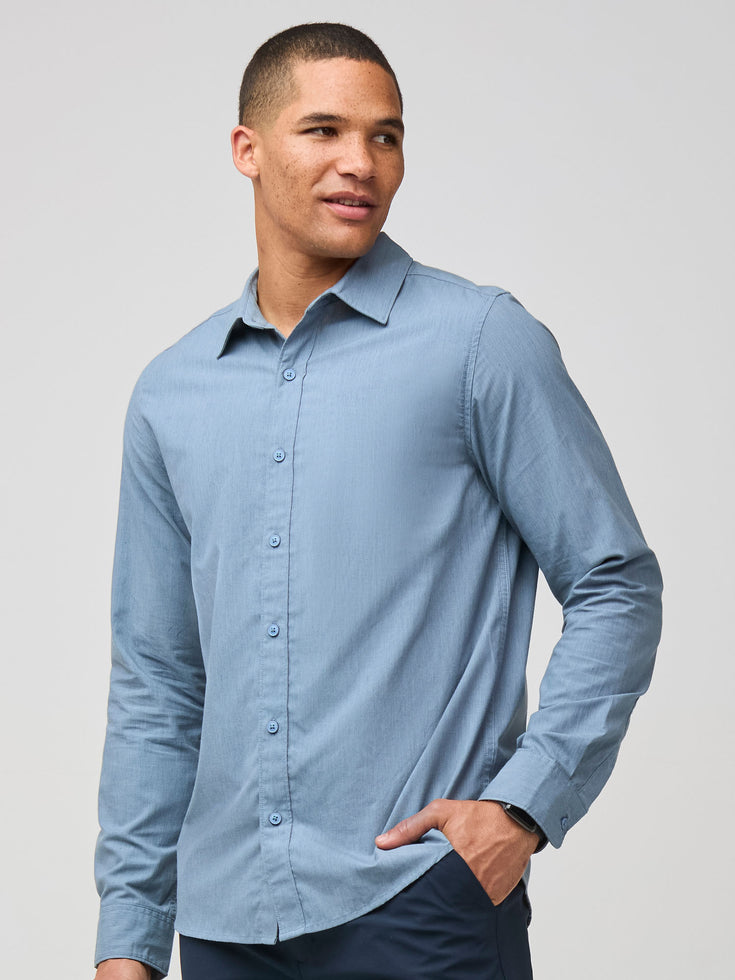 Men's Blue Button Up Long Sleeve Shirt | Fresh Clean Threads