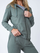 Women's Mercury Green Terry Zip-Up Sweater | Fresh Clean Threads