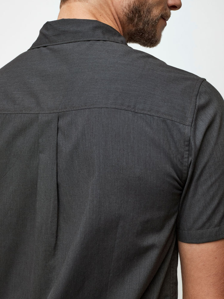 Charcoal Short Sleeve Stretch Button Up | Back Pleat | Fresh Clean Threads