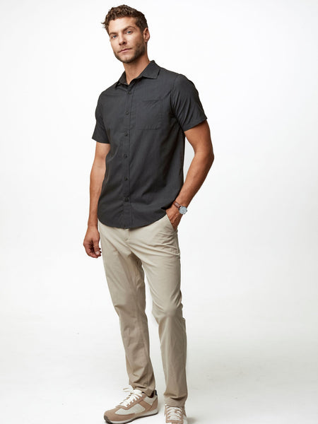 Charcoal Short Sleeve Stretch Button Up