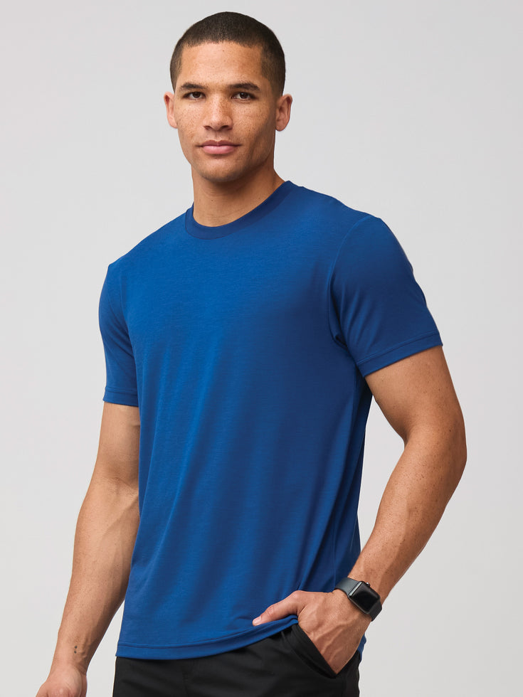 Dark Cobalt Blue Performance Crew Neck T-shirt made by Fresh Clean Threads