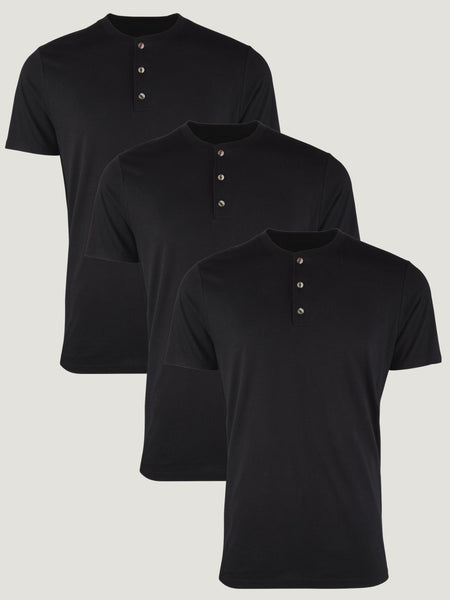 Black Short Sleeve Henley 3-Pack