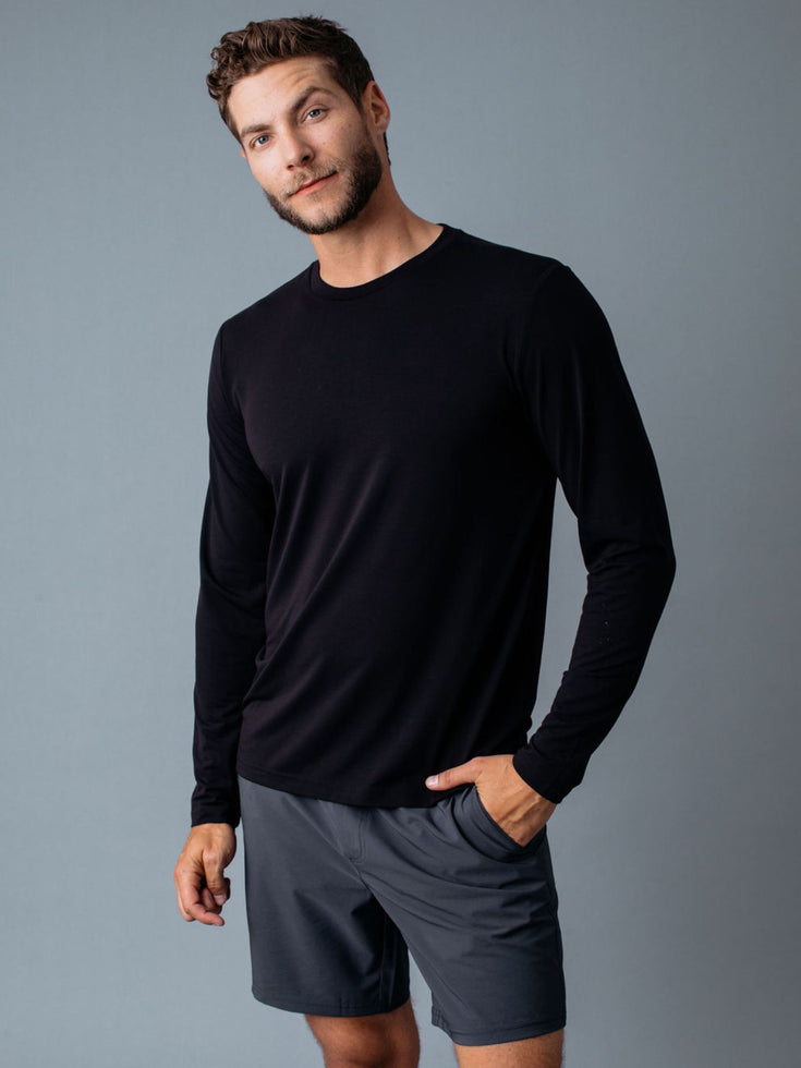 Men's Black Performance Long Sleeve Crew | Fresh Clean Threads