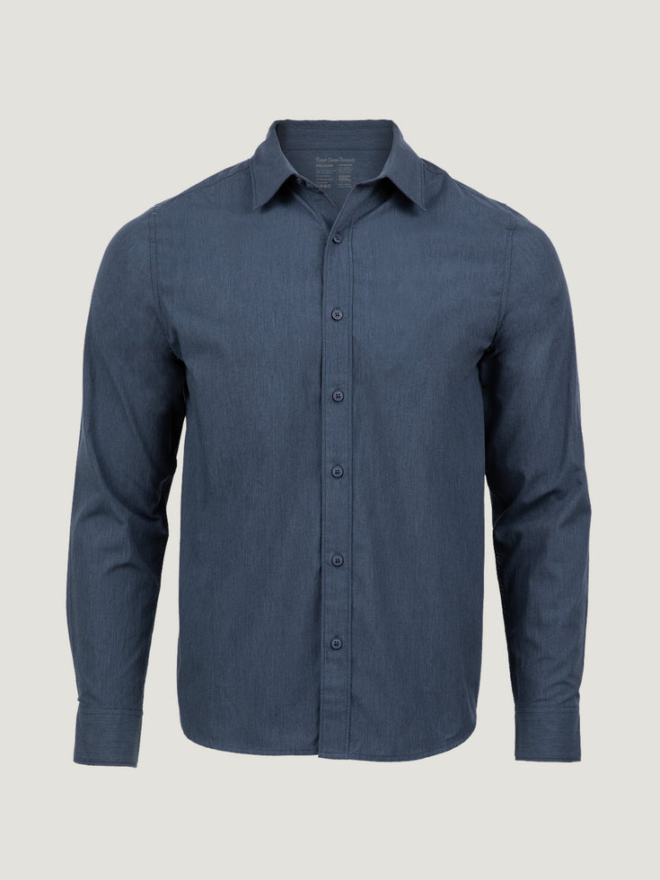 Men's Navy Long Sleeve Button Up Shirt | Fresh Clean Threads