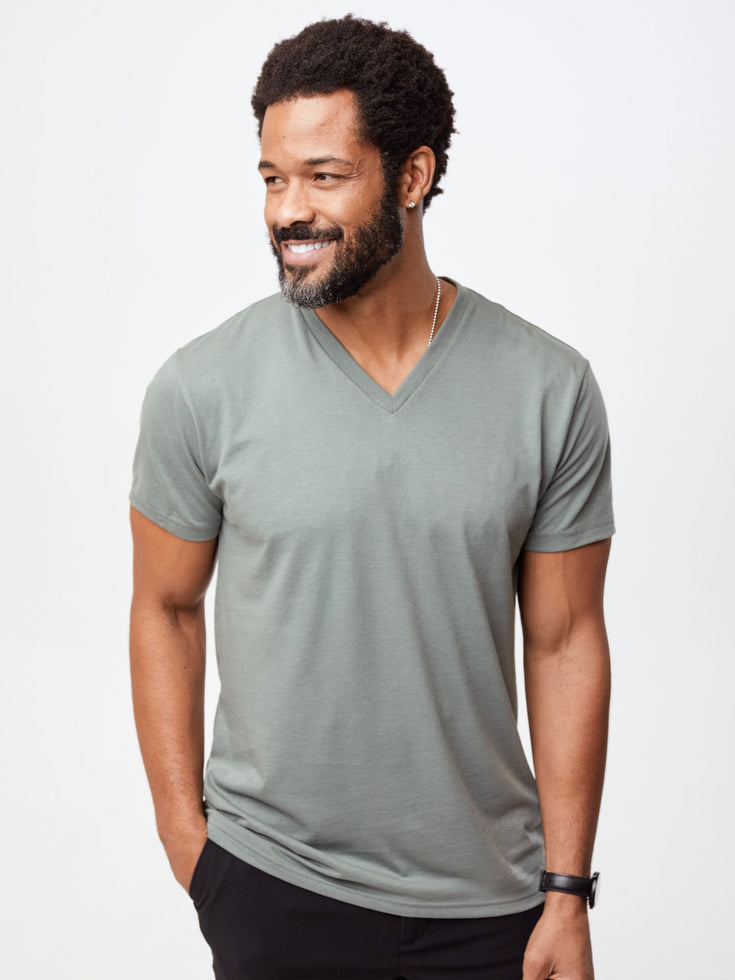 Men's V-Neck Tee in Mercury Green | Fresh Clean Threads