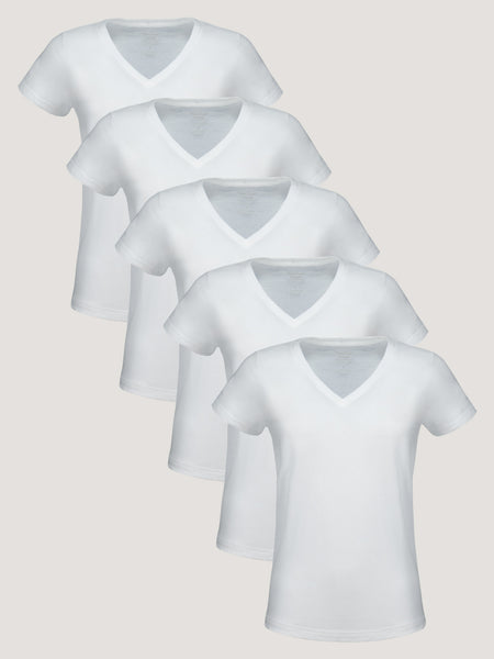 Women's V-Neck All White 5-Pack