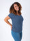 Micah is 5'9, size 10 and wears a size L # Women's Tee | Monsoon Blue V-Neck | Fresh Clean Threads