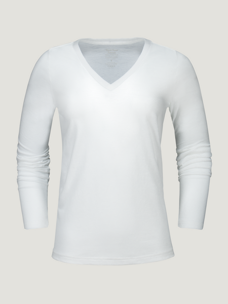 Women's White Long Sleeve V-Neck